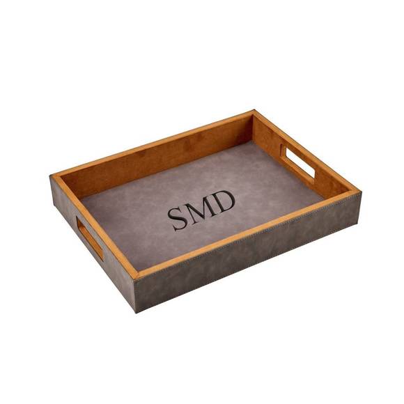 NEW CREATIVE GIFTS INTERNATIONAL leatherette tray - 16" x 12" in grey - Picture 3 of 3